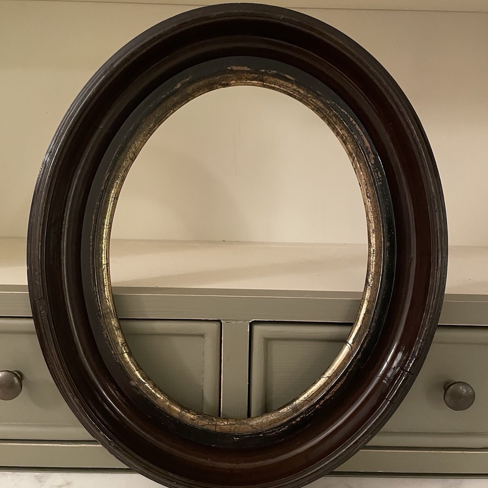 Antique Victorian Oval Wood Picture Frame Deep Well Gold Liner Walnut Gilt 19thC